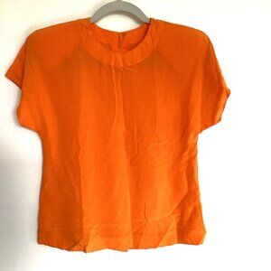 Linda Allard for Ellen Tracy 100% Silk Bright Orange Cap Sleeve Shirt Petite 4